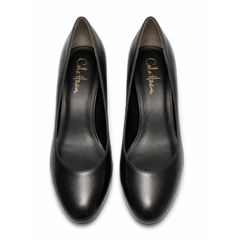 Cole Haan Air Talia Mid Pump Black Leather Round Toe Heels Dust Bag and Box SZ 8